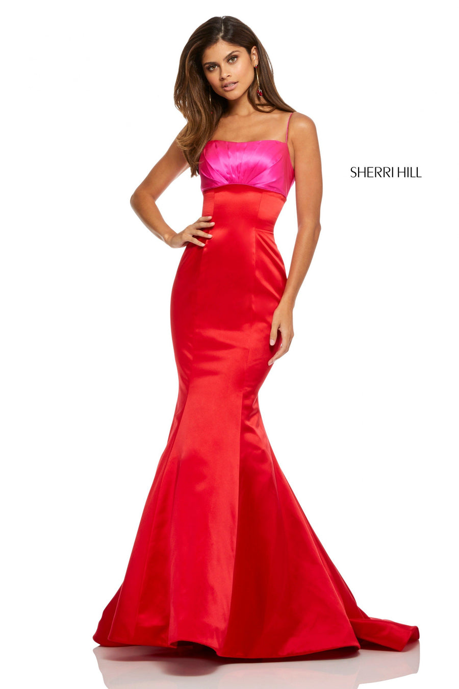 Sherri Hill style 52615 in black/fuchsia, Satin Mermaid Gown