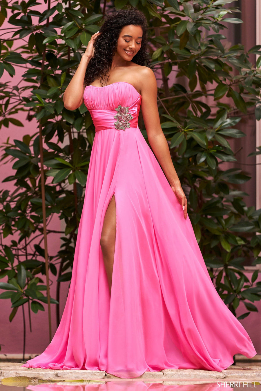 Sherri Hill style 54941 in red, Strapless Chiffon Gown