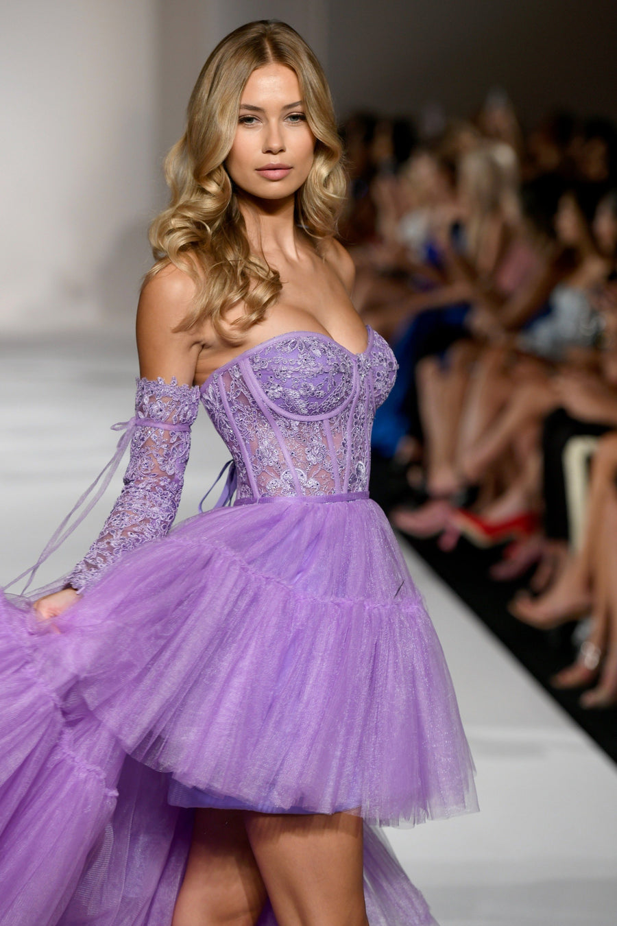 Sherri Hill style 55453 in red, Strapless High-low Lace Corset Gown