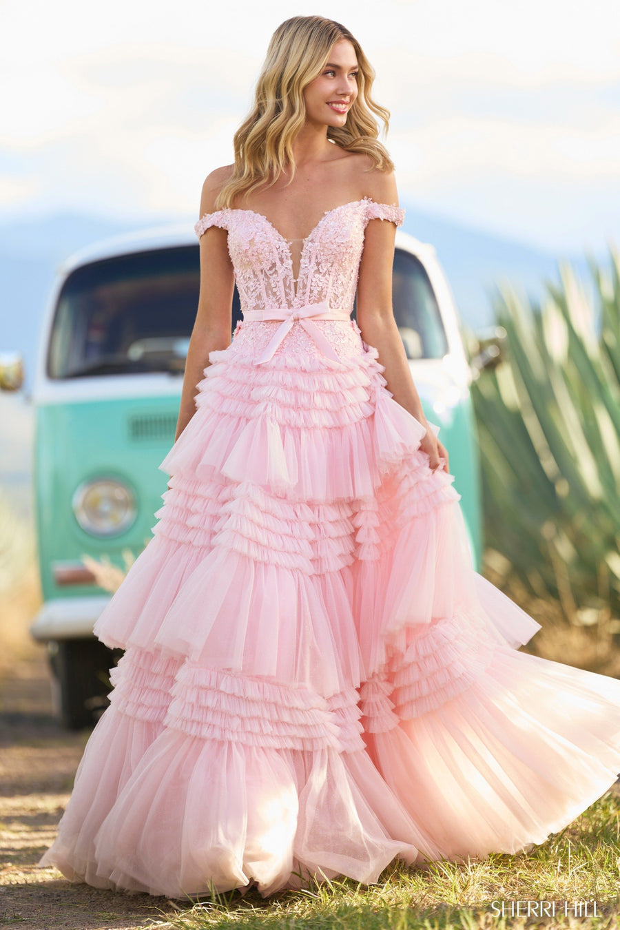 Sherri Hill style 55309 in light grey, Tulle Ballgown