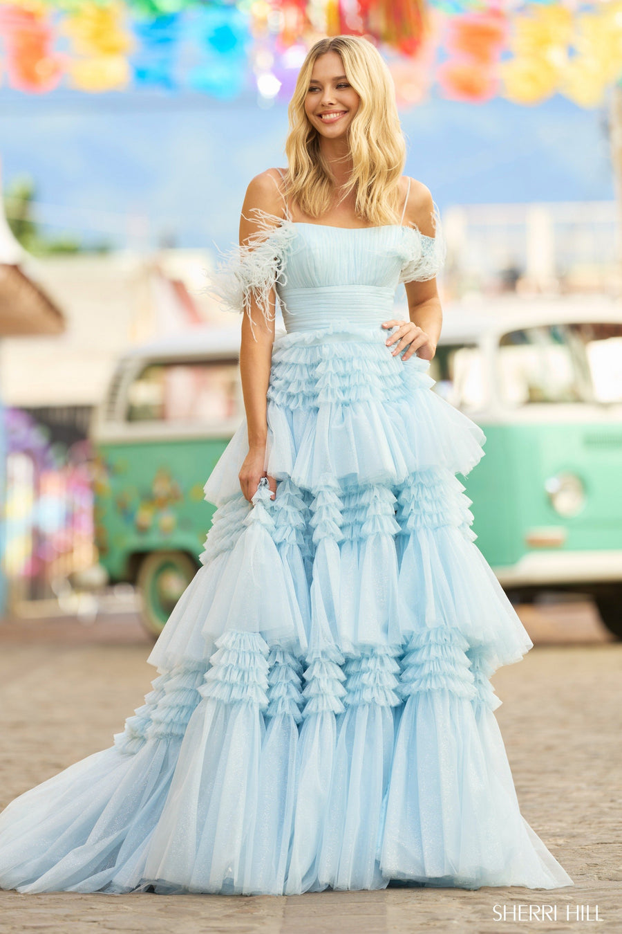 Sherri Hill style 55507 in light champagne, Tulle Ball Gown