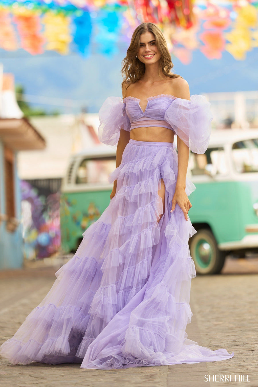 Sherri Hill style 55591 in light pink, Two Piece Tulle Gown