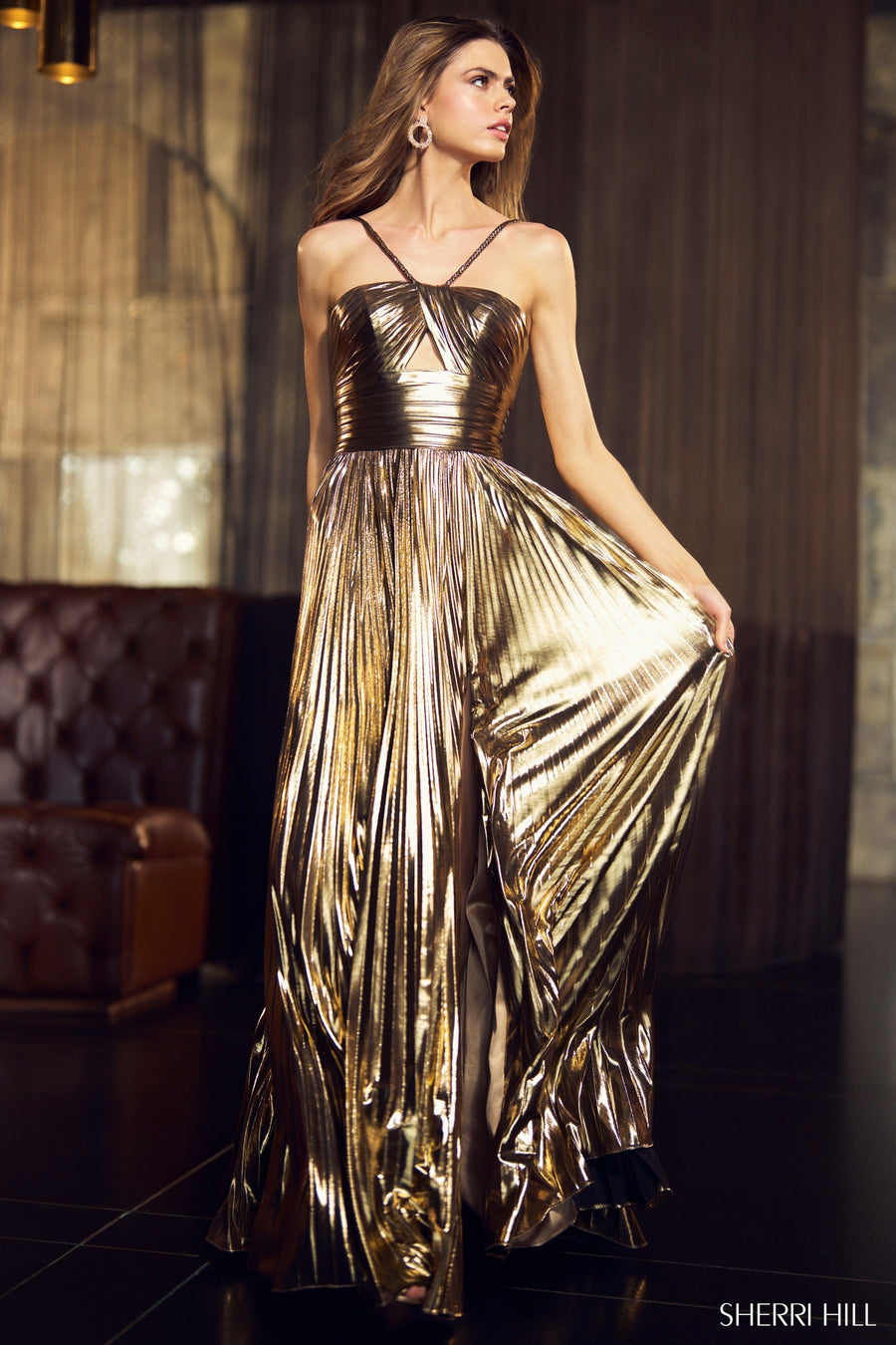 Sherri Hill style 55930 in gold, Rich Metallic Pleated Gown