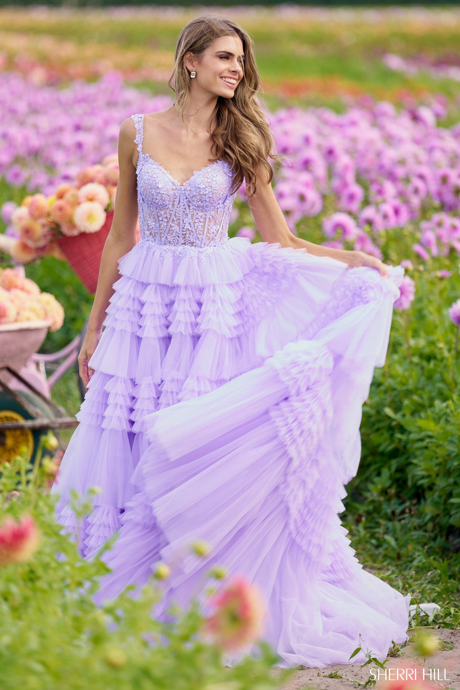 Sherri Hill style 56019 in red, Tulle Ruffle Ballgown