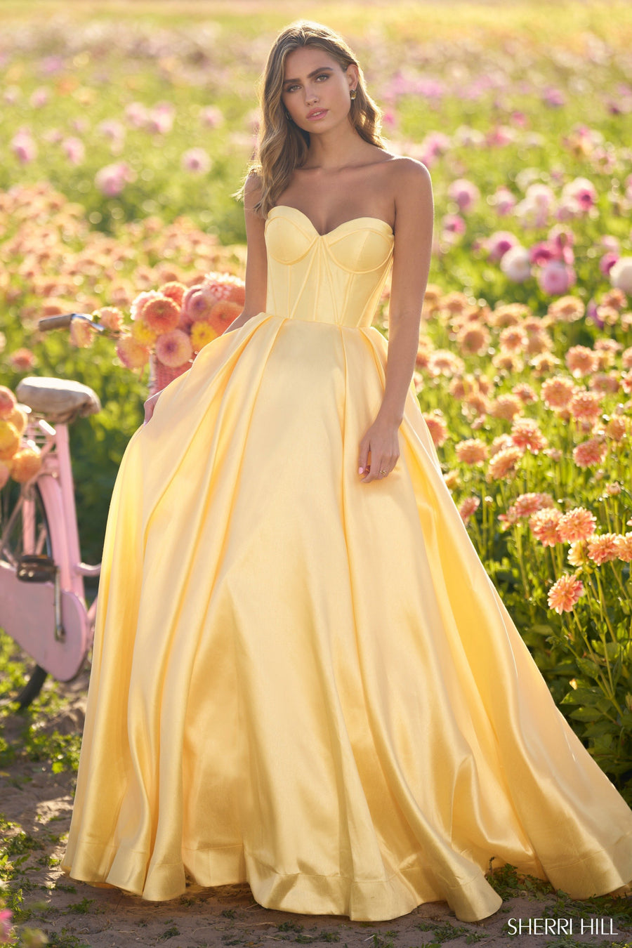Sherri Hill style 56133 in purple, Strapless Mikado Ball Gown