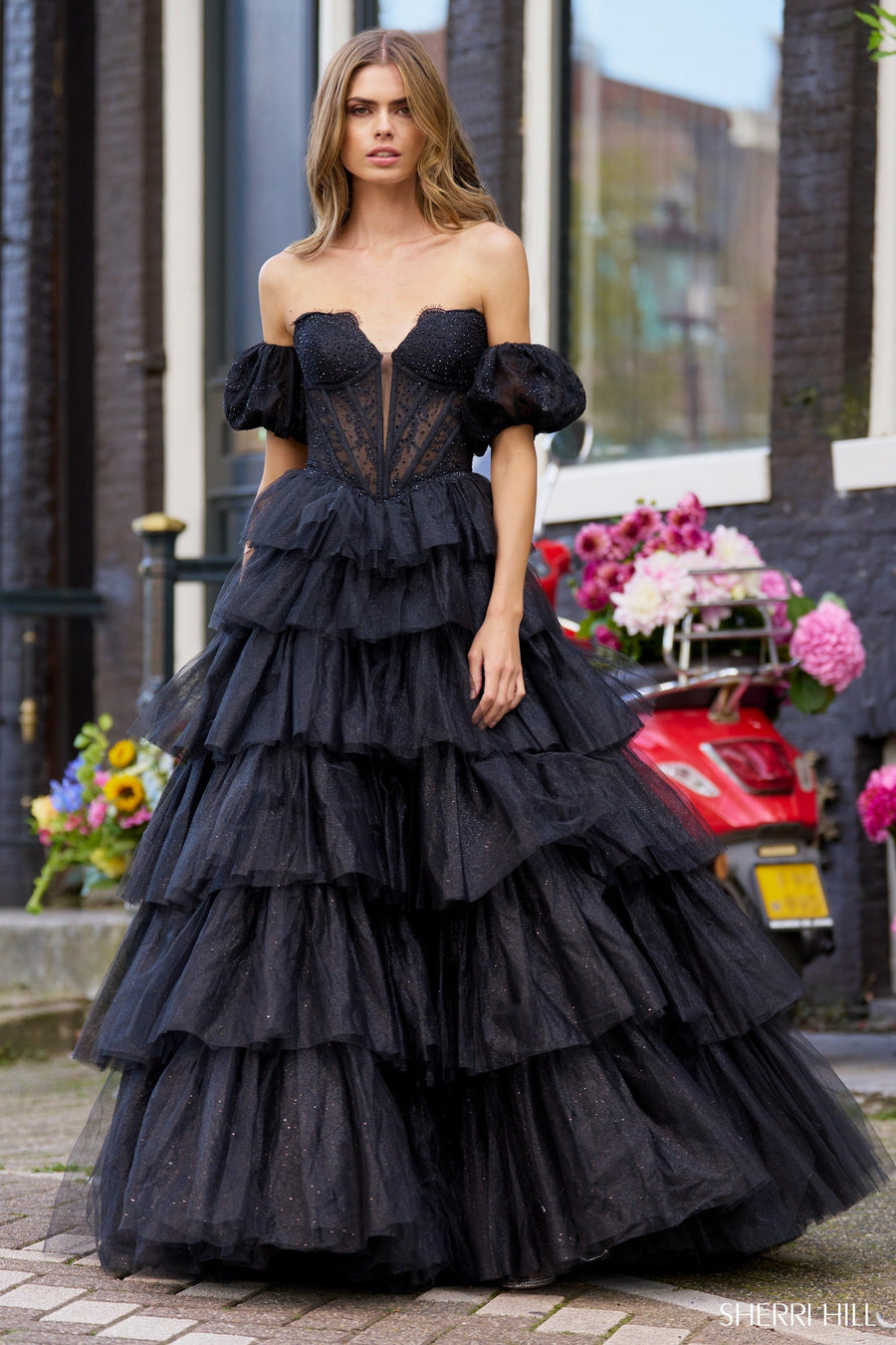 Sherri Hill style 56170 in black, Strapless Corset Ball Gown