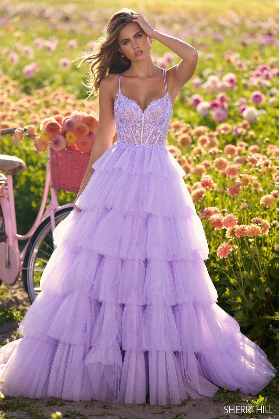 Sherri Hill style 56192 in lilac, Ruffle Tulle Ballgown