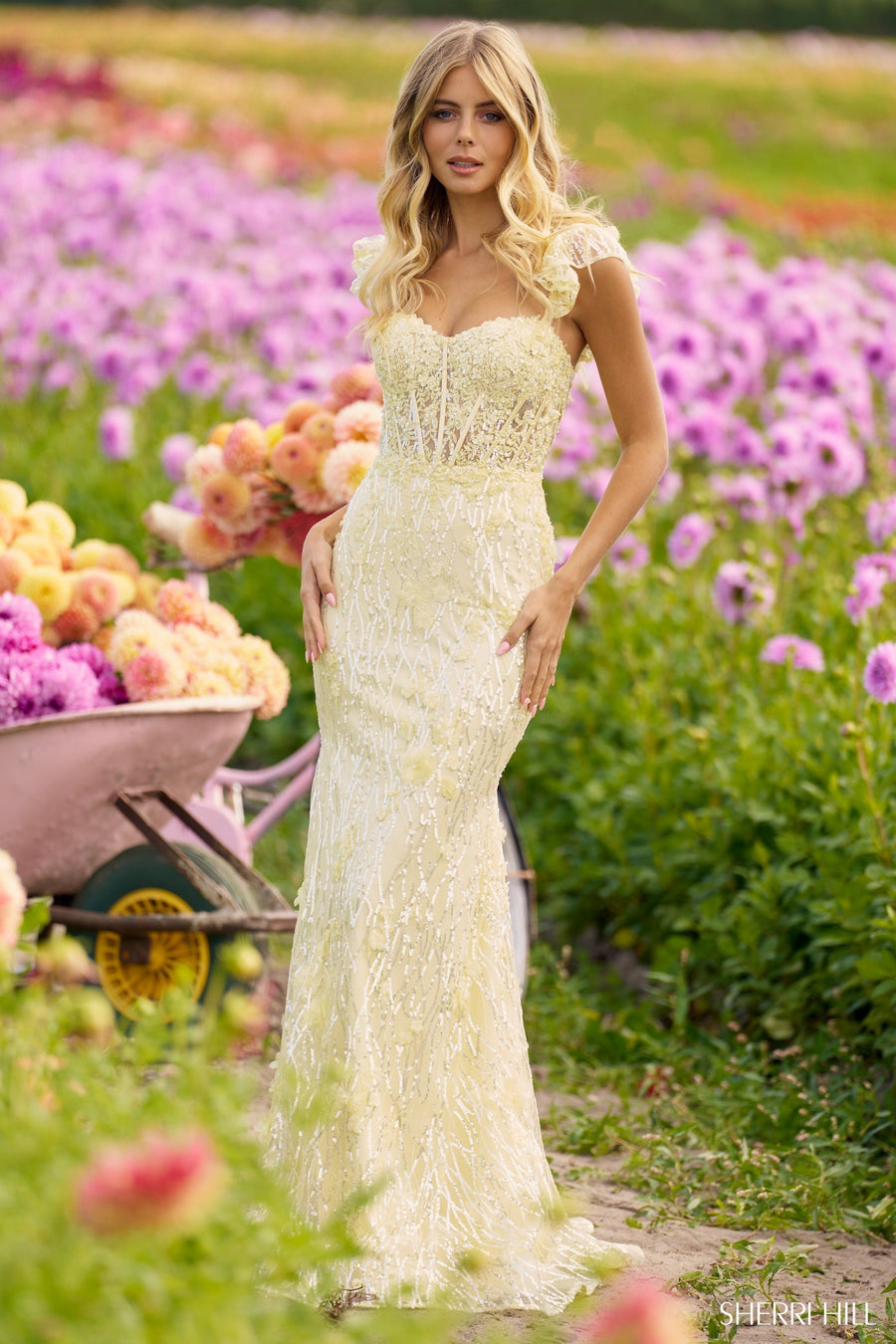Sherri Hill style 56209 in red, Sequin Lace Fitted Gown