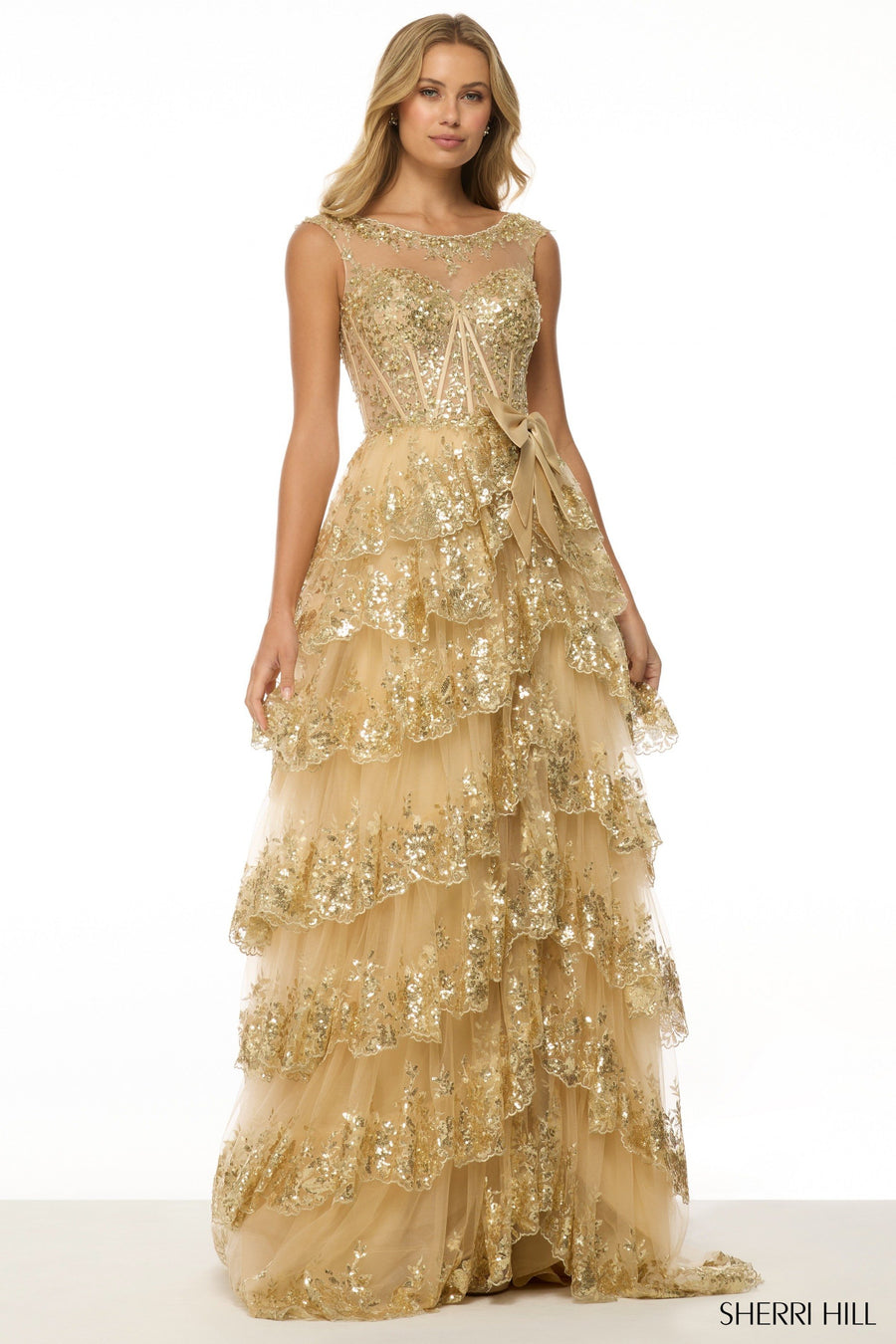 Sherri Hill style 57000 in light blue, High Neck Sequin Ballgown