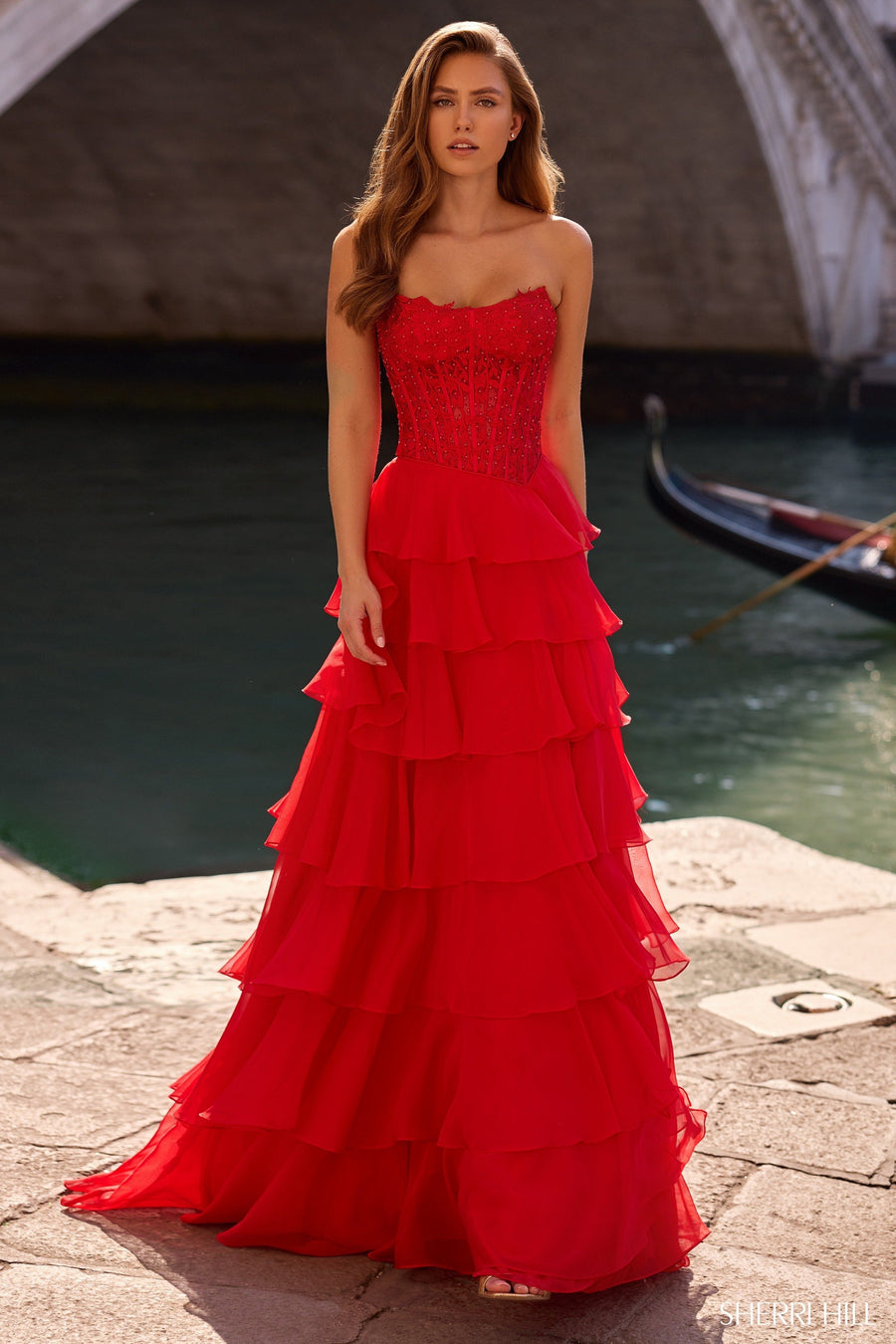 Sherri Hill style 57336 in bright pink, Strapless Gown