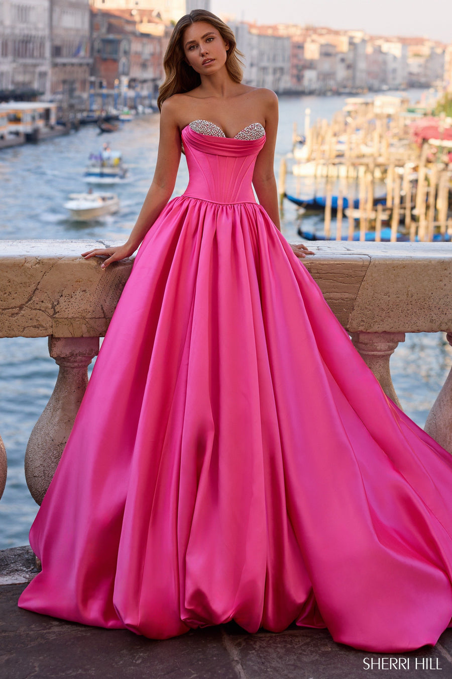 Sherri Hill style 57551 in yellow, Strapless Ballgown