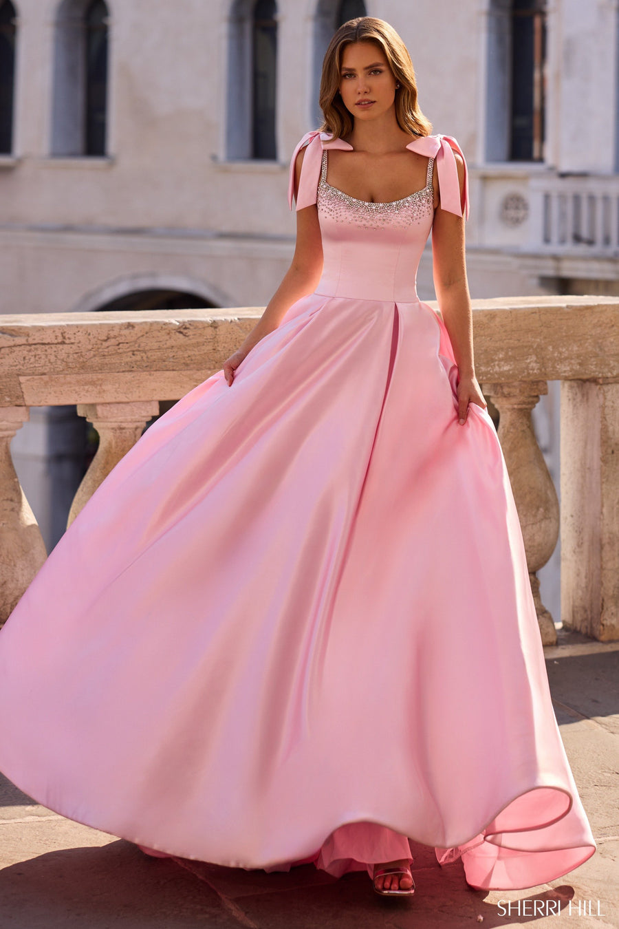 Sherri Hill style 57574 in pink, Satin Ballgown