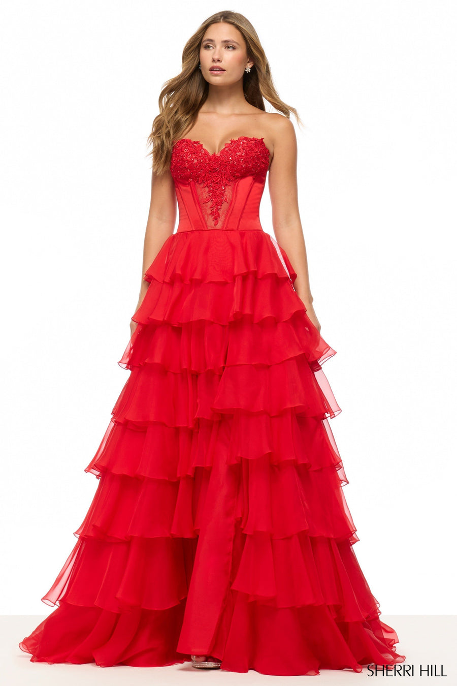 Sherri Hill style 57714 in bright pink, Strapless Ballgown