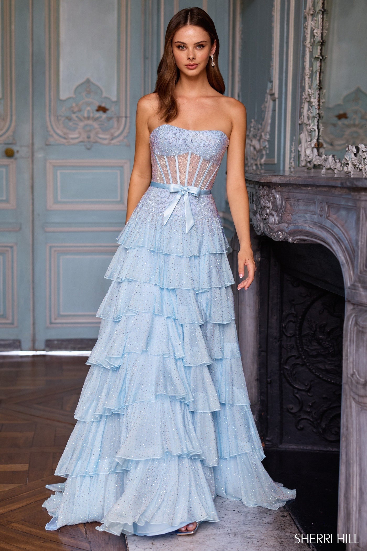 Sherri Hill 57739 strapless hot fix A-line gown