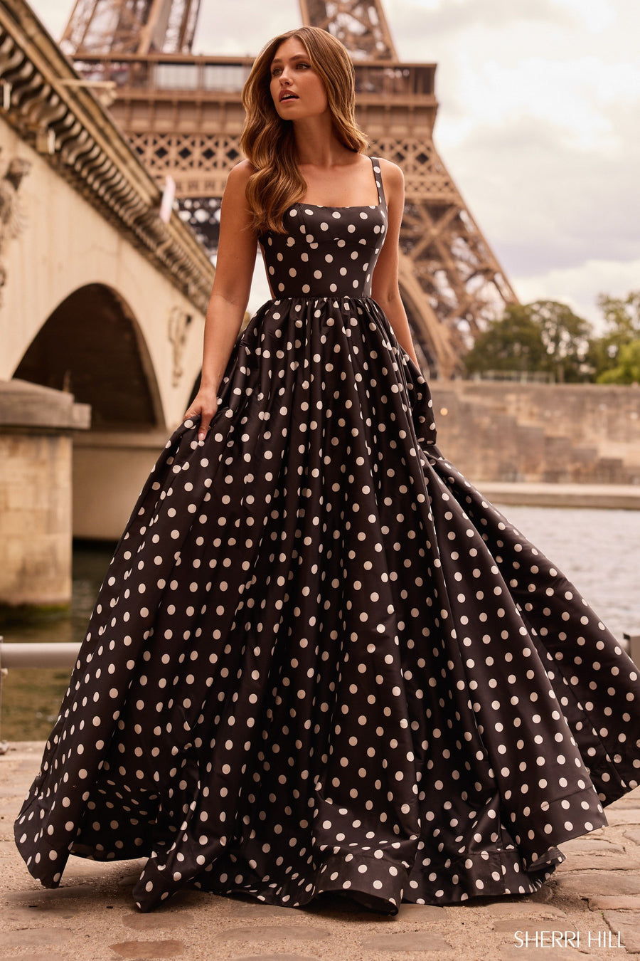 Sherri Hill style 57787 in black/white print, Taffeta Polkadot Ball Gown