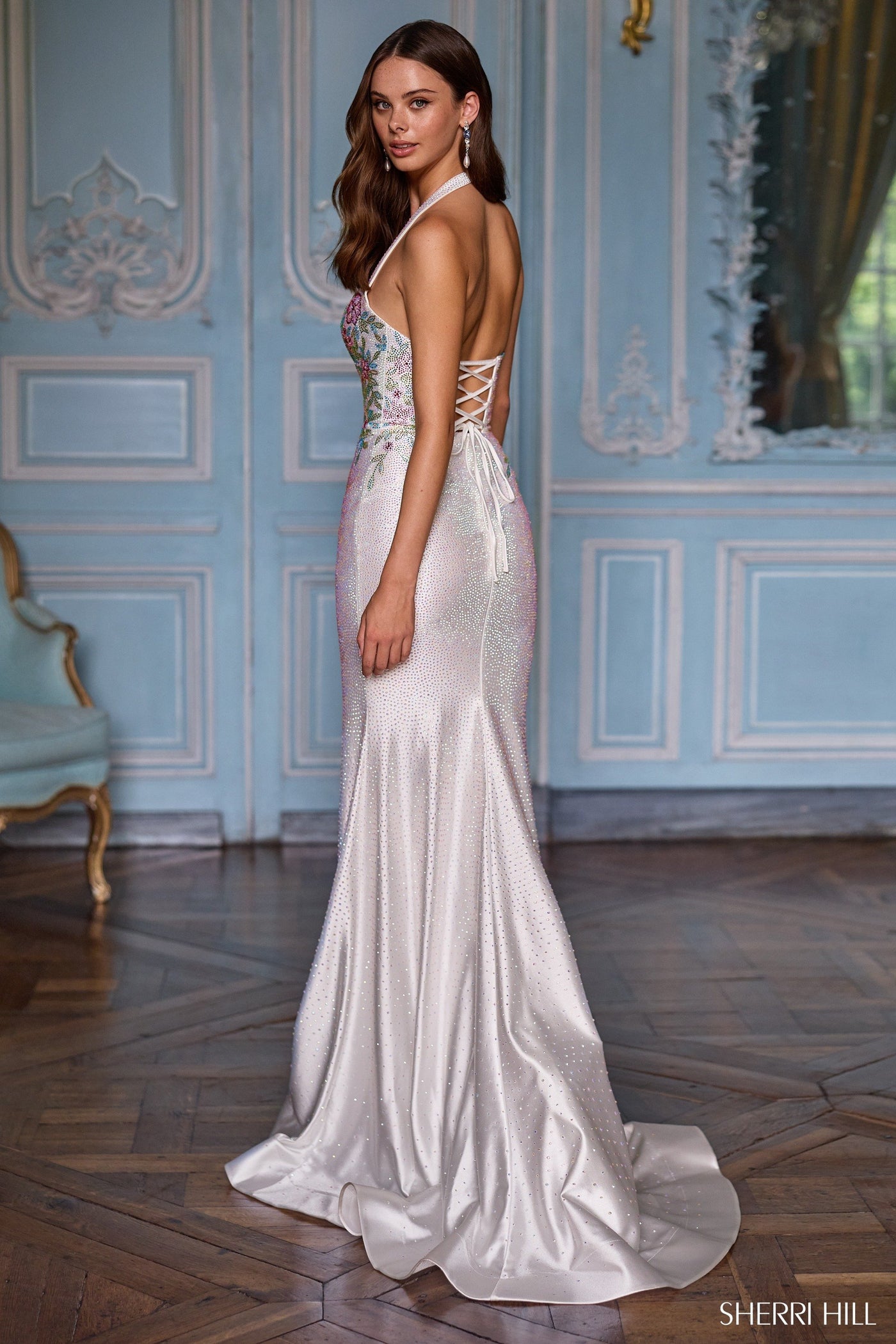 Sherri Hill 57843 halter fitted hot fix gown