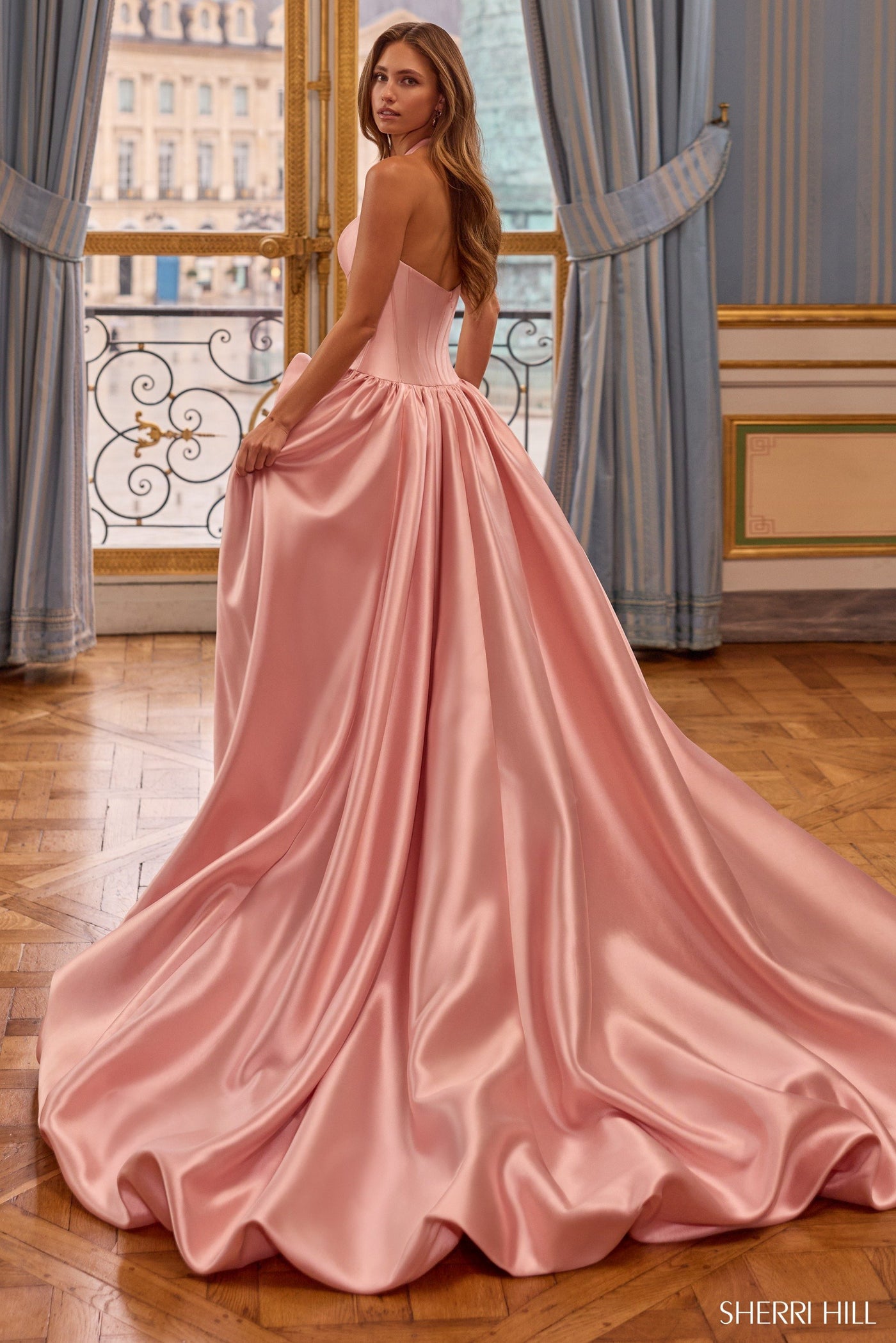 Sherri Hill 58162 halter V-neck bubble skirt ballgown