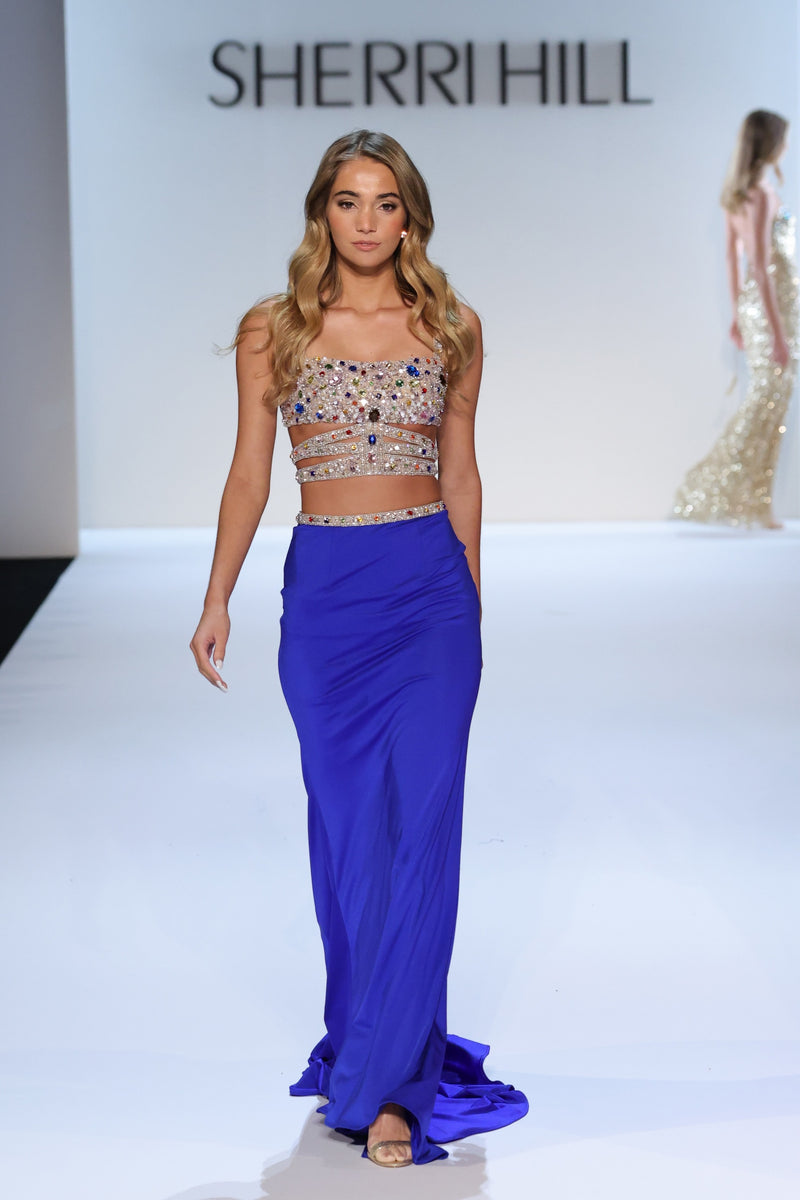 Sherri Hill 58901 fitted two-piece beaded gown with cut outs