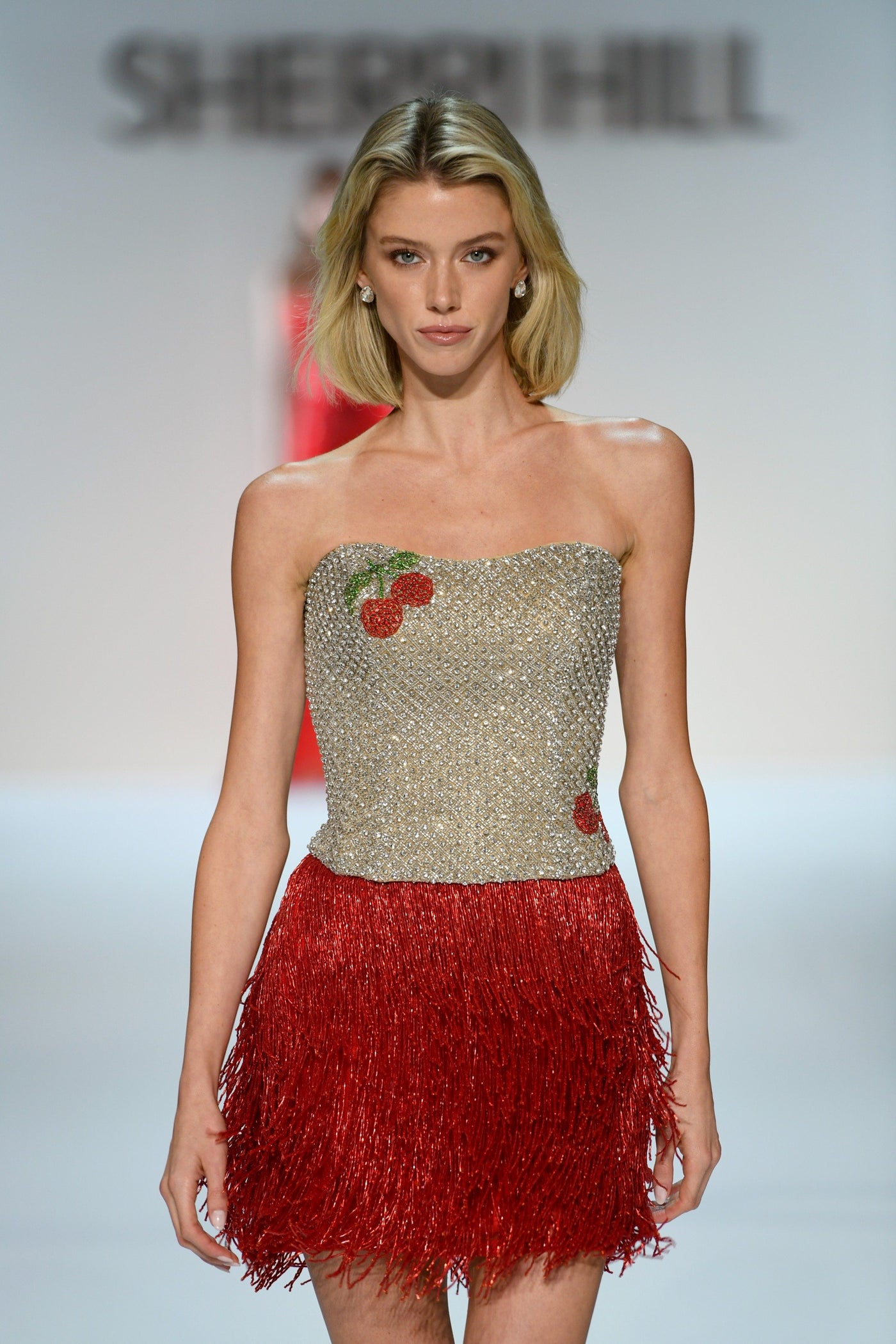 Sherri Hill 67305 strapless beaded fringe cocktail gown