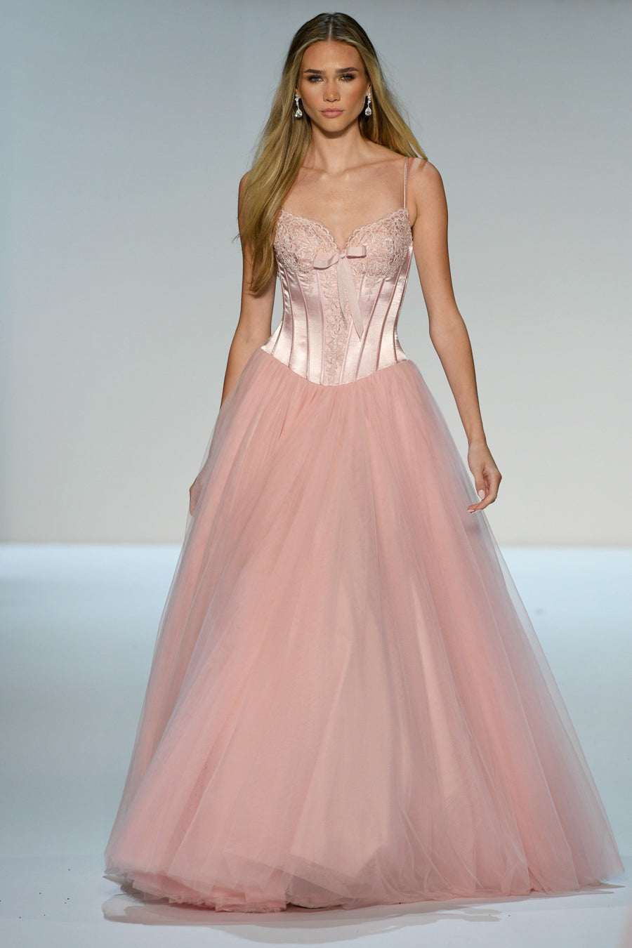 Sherri Hill style 58736 in black, Satin Drop-Waist Corset Tulle Ballgown