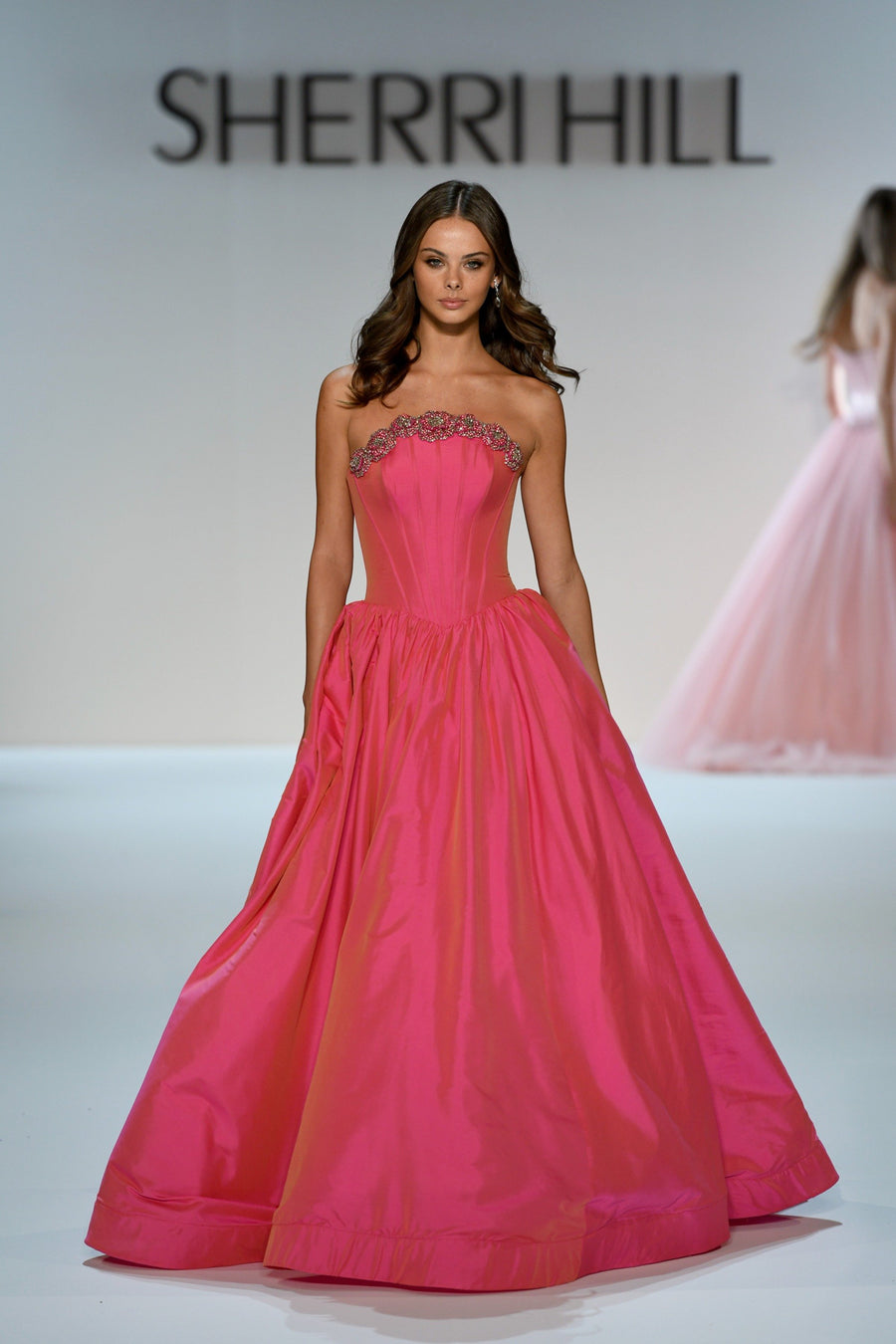 Sherri Hill style 67229 in bright fuchsia, Strapless Queen Anne Corset Ballgown