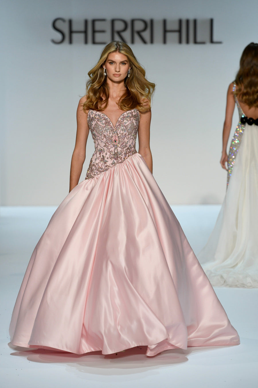 Sherri Hill style 46748 in blush, Strapless Drop-Waist Beaded Couture Gown