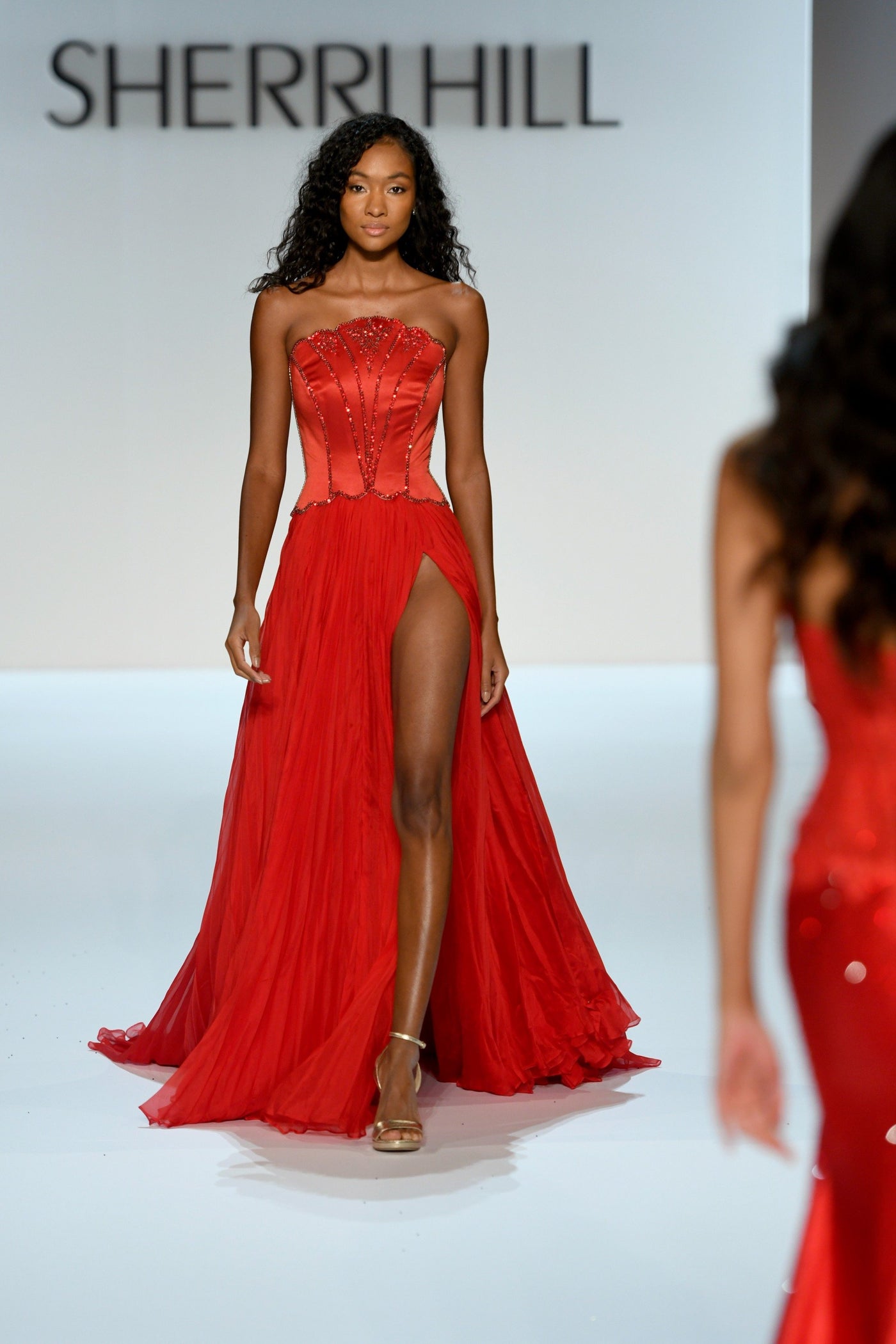 Sherri Hill 46703 strapless corset gown with chiffon skirt