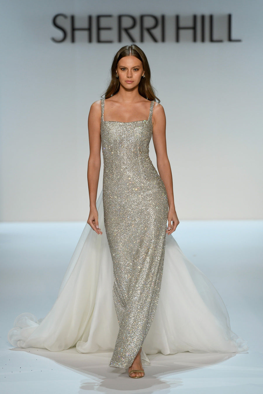 Sherri Hill style 46522v in ivory/black, Fitted Beaded Couture Gown with Organza