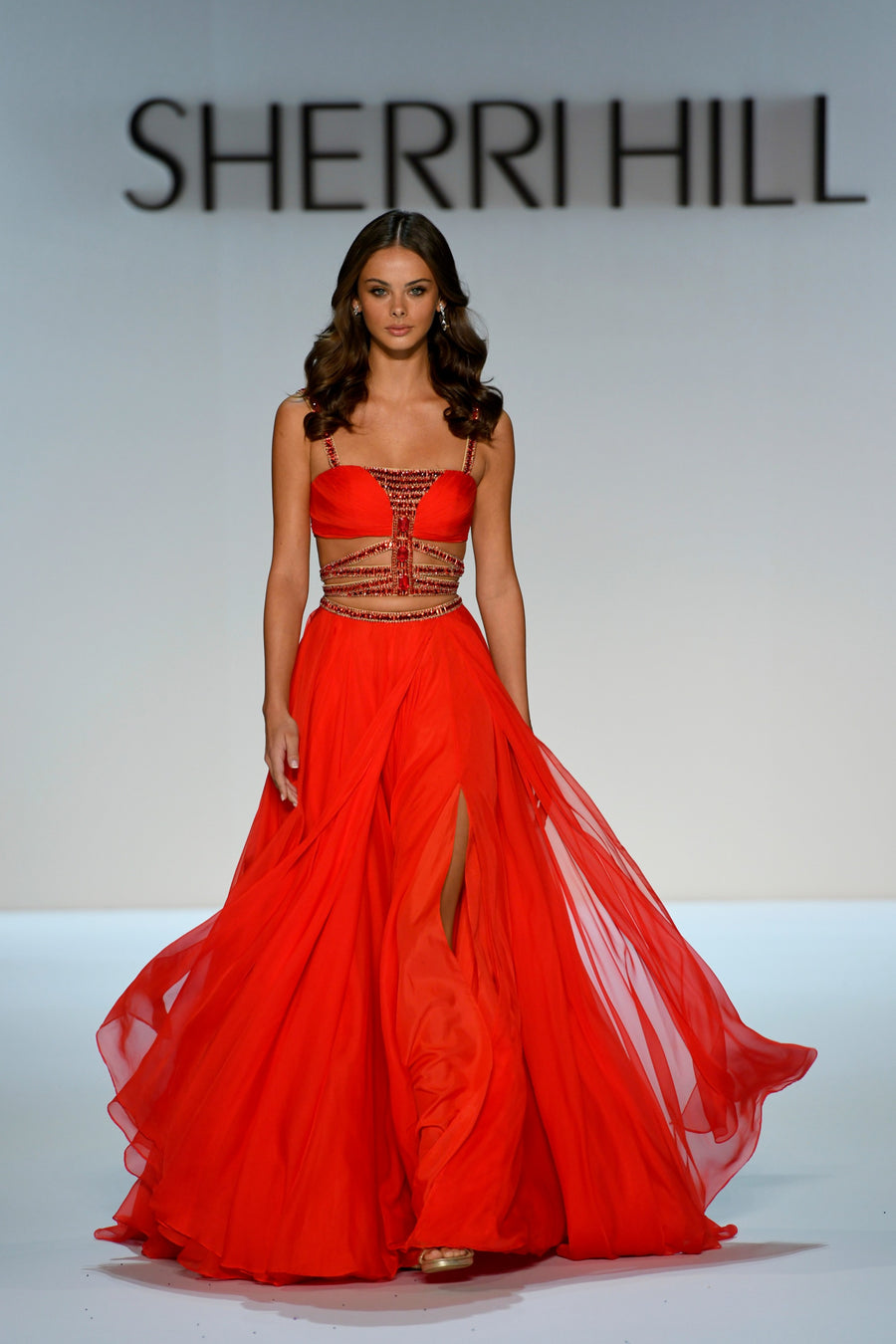 Sherri Hill style 58552 in pink, Two-Piece Beaded Gown with Chiffon Skirt