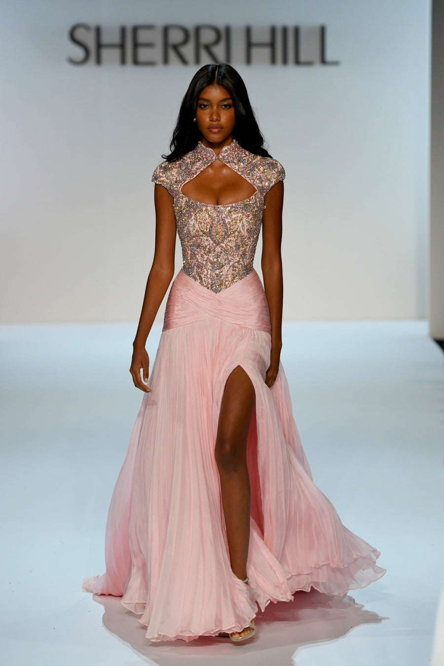 Sherri Hill style 46740 in periwinkle, High Neck Beaded A-Line Couture Gown