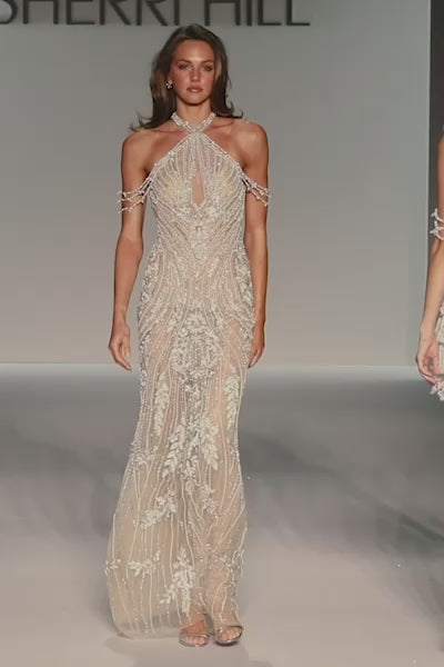 Sherri Hill style 56555 in nude/silver, Beaded Fitted Gown