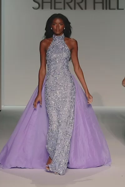 Sherri Hill style 67024 in periwinkle/nude, Fitted Beaded Gown