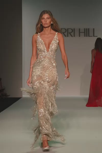 Sherri Hill style 67045 in nude/silver, Fully Beaded Gown