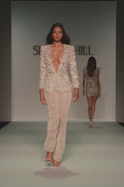 Sherri Hill style 67047 in nude/ivory/silver
