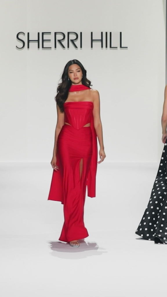 Sherri Hill style 57999 in red, Strapless Two Piece Fitted Gown