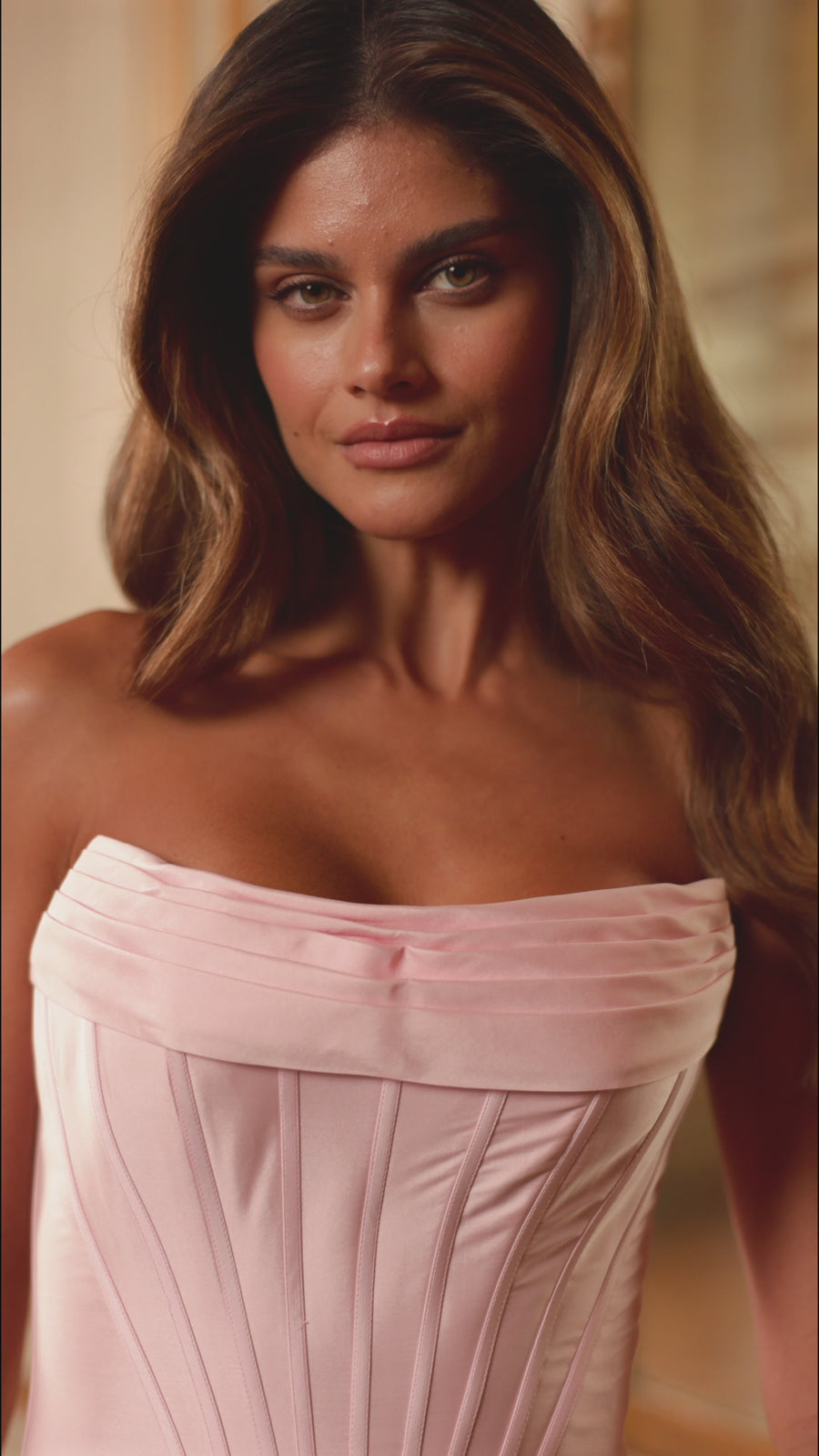 Sherri Hill style 58031 in light pink print, Corset Bodice with Beaded Floral Skirt
