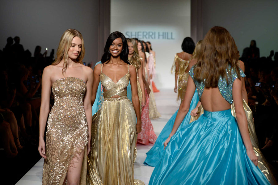 Models on the runway at the Sherri Hill Spring 2020 New York Fashion Week show at Cipriani 42nd Street