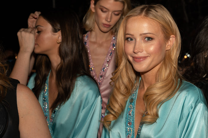 Dallas Cowboys cheerleader Kylie Dickson backstage at the Sherri Hill Spring 2027 show