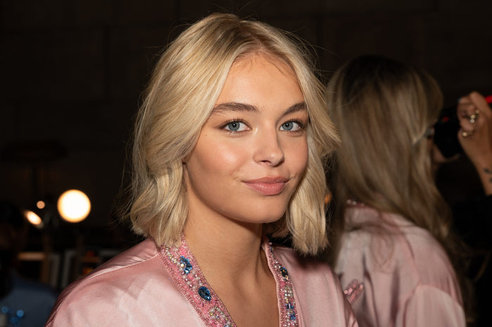Model Reese Burt backstage before walking the Sherri Hill Spring 2027 show